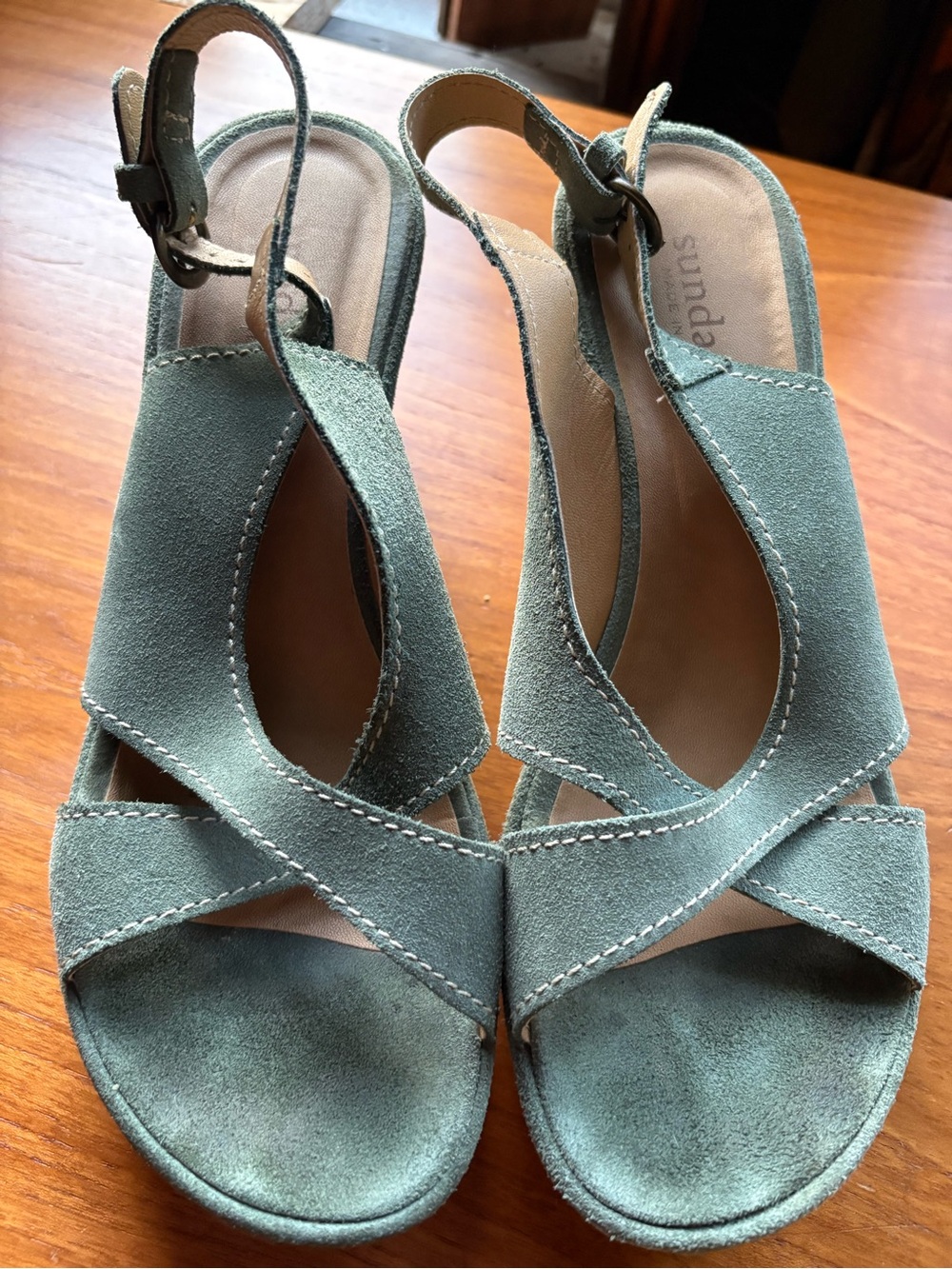 Sundance Teal Suede Wedges Buckle VGUC